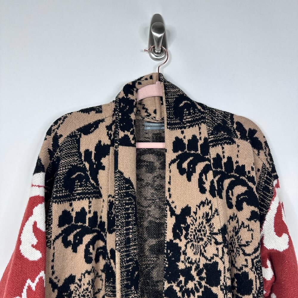 Anthropologie Lola Cocoon Cardigan Open Front Patchwork Tan Red XS/S #A1045 - Picture 5 of 16